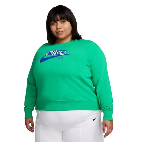 Nike Women Sportswear Club Fleece Graphic Sweatshirt Plus Size US 1X Green - Picture 1 of 4